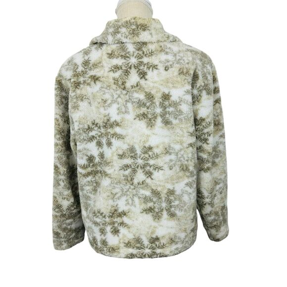 Woolrich Deep Pile Fleece Jacket Button Down Snowflake Womens Size M White Gray - Picture 7 of 10